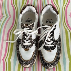 Women’s 8.5 Men’s 7 Madewell Kickoff Trainer sneakers leather spot mix calf hair
